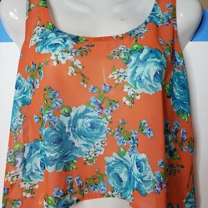 Show Me Your Mumu Orange Floral Sleeveless Cropped Top Scoop Neck M medium Flowy